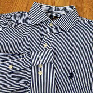 Ralph Lauren 16x34/35 Dress Shirt - Blue/White Stripes